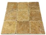 Tenedos 4"x4" Yellow Travertine Tumbled Tile for Floor, Wall, Kitchen Backsplash & Bathroom – Rustic Natural Stone Look (Box Covers 5 Sq. Ft.)