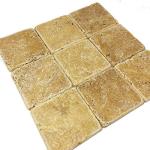 Tenedos 4"x4" Yellow Travertine Tumbled Tile for Floor, Wall, Kitchen Backsplash & Bathroom – Rustic Natural Stone Look (Box Covers 5 Sq. Ft.)