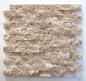 SquarefeetDepot 1x2 Walnut Travertine Splitface Finish Mosaic Backsplash Wall Tile