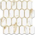 Vamos Tile Long Hexagon Peel and Stick Tile Backsplash - 10 Sheets Stick on Backsplash for Kitchen and Bathroom Calacatta Gold Mixed Metal Light Gold PVC Self Adhesive Mosaic Wall Tiles(Seamless)