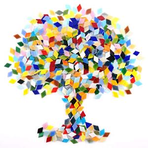 Swpeet 1 Pound Mosaic Tiles Mixed Color Mosaic Glass Pieces with Organizing Container, Genuine Mosaic Tiles Glass Pieces Mosaic Perfect for Home Decoration Crafts Supply(Panchromatic, Diamond)