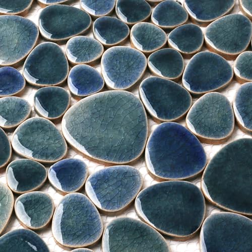 Blujellyfish Deep Blue Teal Pebble Shower Tiles