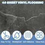 AKOLAFE 40 Sheet Vinyl Flooring 12"x12" Peel and Stick Floor Tile Waterproof Black Marble Vinyl Floor Tiles Clearance Self Adhesive Floor Tiles Sticky Laminate Flooring for Bathroom Kitchen Basement