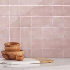 Commomy Thicker Pink Peel and Stick Tiles- 10 pcs of 12" x 12" - 3D Adhesive Square Peel and Stick Tiles Backsplash for Kitchen, Bathroom, Removable, Waterproof, Vinyl Wall Tile