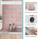 Commomy Thicker Pink Peel and Stick Tiles- 10 pcs of 12" x 12" - 3D Adhesive Square Peel and Stick Tiles Backsplash for Kitchen, Bathroom, Removable, Waterproof, Vinyl Wall Tile