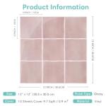 Commomy Thicker Pink Peel and Stick Tiles- 10 pcs of 12" x 12" - 3D Adhesive Square Peel and Stick Tiles Backsplash for Kitchen, Bathroom, Removable, Waterproof, Vinyl Wall Tile