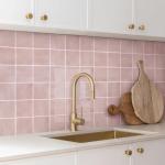 Commomy Thicker Pink Peel and Stick Tiles- 10 pcs of 12" x 12" - 3D Adhesive Square Peel and Stick Tiles Backsplash for Kitchen, Bathroom, Removable, Waterproof, Vinyl Wall Tile