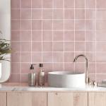 Commomy Thicker Pink Peel and Stick Tiles- 10 pcs of 12" x 12" - 3D Adhesive Square Peel and Stick Tiles Backsplash for Kitchen, Bathroom, Removable, Waterproof, Vinyl Wall Tile