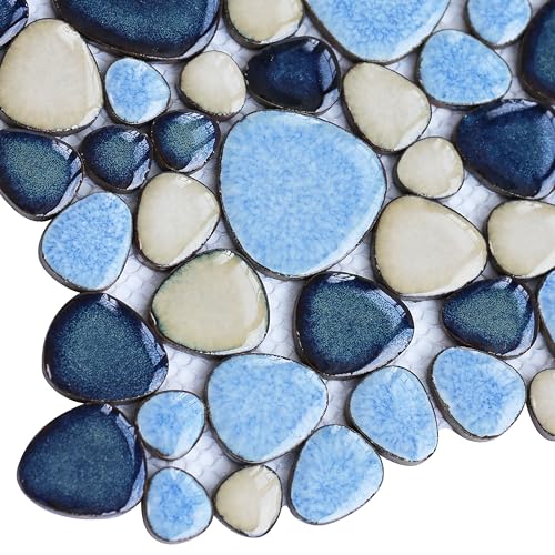Blue Mosaic Pebble Shower Floor Tile Set