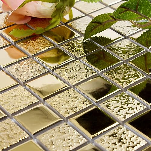 Gold Square Ceramic Shower Floor Tile Mosaic