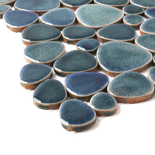 Blujellyfish Deep Blue Teal Pebble Shower Tiles
