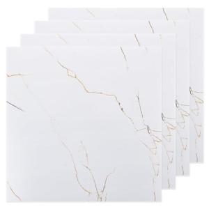 AKOLAFE 40 Sheet Vinyl Flooring 12x12 Inch Peel and Stick Floor Tile Waterproof White Marble Vinyl Floor Tiles Clearance Self Adhesive Floor Tiles Sticky Laminate Flooring Stick on Bathroom Kitchen RV