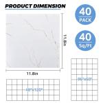 AKOLAFE 40 Sheet Vinyl Flooring 12x12 Inch Peel and Stick Floor Tile Waterproof White Marble Vinyl Floor Tiles Clearance Self Adhesive Floor Tiles Sticky Laminate Flooring Stick on Bathroom Kitchen RV