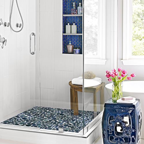 Blujellyfish Deep Blue Teal Pebble Shower Tiles
