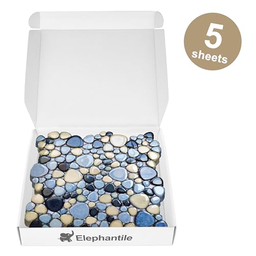 Blue Mosaic Pebble Shower Floor Tile Set