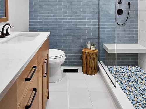 Blue Mosaic Pebble Shower Floor Tile Set