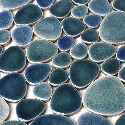 Blujellyfish Deep Blue Teal Pebble Shower Tiles