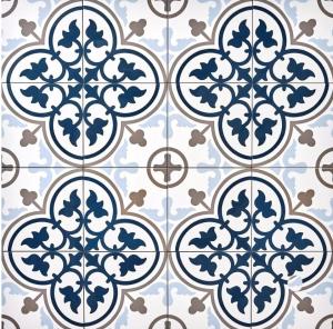 Tenedos Provenza Square 8x8 Gray White Blue Compact Porcelain Floor Tile Matte for Kitchen Wall, Bathroom Shower, Laundry Room, Accent Wall (1 Piece)