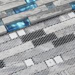 Blujellyfish Gray Marble Tile for Kitchen Backsplash 12 in. x 12 in. x 8 mm Teal Blue Glass Mosaic Bathroom Shower Wall Linear Tiles (Pack of 5 Sheets)