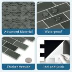 10-Sheet Subway Peel and Stick Backsplash Tile, 11.3" x 10.8" Green Mixed Stone Composite Handmade Looks Self Adhesive Waterproof Wall Tile, Stick on Tiles for Kitchen Bathroom Shower Fireplace