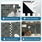 10-Sheet Subway Peel and Stick Backsplash Tile, 11.3" x 10.8" Green Mixed Stone Composite Handmade Looks Self Adhesive Waterproof Wall Tile, Stick on Tiles for Kitchen Bathroom Shower Fireplace