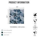 Ocean Wave 6x6 Porcelain Tile Glossy Blue Decorative Patterned Floor and Wall Tile for Bathroom Kitchen Backsplash Accent Indoor Outdoor Use Durable and Elegant (8 Pieces)