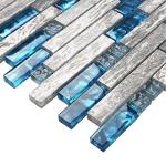 Blujellyfish Gray Marble Tile for Kitchen Backsplash 12 in. x 12 in. x 8 mm Teal Blue Glass Mosaic Bathroom Shower Wall Linear Tiles (Pack of 5 Sheets)