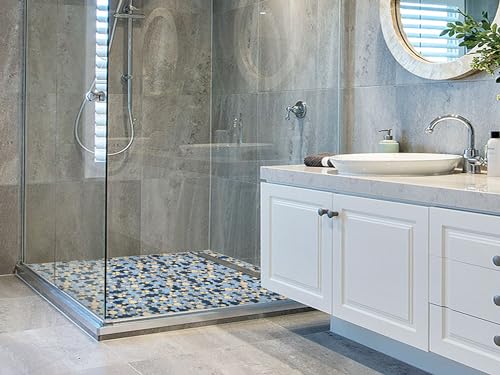 Blue Mosaic Pebble Shower Floor Tile Set