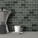 10-Sheet Subway Peel and Stick Backsplash Tile, 11.3" x 10.8" Green Mixed Stone Composite Handmade Looks Self Adhesive Waterproof Wall Tile, Stick on Tiles for Kitchen Bathroom Shower Fireplace