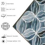 Ocean Wave 6x6 Porcelain Tile Glossy Blue Decorative Patterned Floor and Wall Tile for Bathroom Kitchen Backsplash Accent Indoor Outdoor Use Durable and Elegant (8 Pieces)