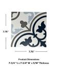 Tenedos Provenza Square 8x8 Gray White Blue Compact Porcelain Floor Tile Matte for Kitchen Wall, Bathroom Shower, Laundry Room, Accent Wall (1 Piece)