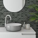 10-Sheet Subway Peel and Stick Backsplash Tile, 11.3" x 10.8" Green Mixed Stone Composite Handmade Looks Self Adhesive Waterproof Wall Tile, Stick on Tiles for Kitchen Bathroom Shower Fireplace