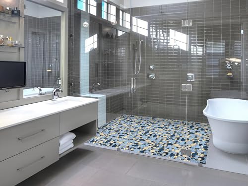 Blue Mosaic Pebble Shower Floor Tile Set
