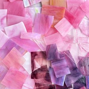 ILLUCKAI 2.2lb Pink Stained Glass Scraps, Irregular Stained Glass Sheets for Crafts, Mosaic Tiles Pieces for Mosaic Making Projects and Home Decor