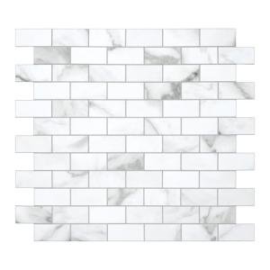10-Sheet Subway Peel and Stick Backsplash Tile, 11.3" x 10.8" Carrara White Stone Composite Marble Looks Self Adhesive Waterproof Wall Tile, Stick on Tiles for Kitchen Bathroom Shower Fireplace