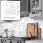 10-Sheet Subway Peel and Stick Backsplash Tile, 11.3" x 10.8" Carrara White Stone Composite Marble Looks Self Adhesive Waterproof Wall Tile, Stick on Tiles for Kitchen Bathroom Shower Fireplace