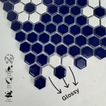 Tenedos Hexagon Glossy Cobalt Blue with White Flower Pattern Porcelain Mosaic Tile – Wall & Floor Tile for Backsplash, Bathroom, Accent Walls and Floor (10)