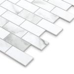 10-Sheet Subway Peel and Stick Backsplash Tile, 11.3" x 10.8" Carrara White Stone Composite Marble Looks Self Adhesive Waterproof Wall Tile, Stick on Tiles for Kitchen Bathroom Shower Fireplace