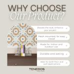 Tenedos HTC325 Flora Essence Deco Porcelain Tile – 8"x8" Decorative Matte Finish Tile for Wall, Floor, Kitchen Backsplash, Bathroom Accent (8 Pieces)