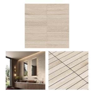 Tenedos HTC206 Almond Grove Porcelain Mosaic Tile - Beige Wood Look Matte Finish, Durable Waterproof Floor & Wall Tile for Bathroom, Kitchen, Shower (1 Sheet)