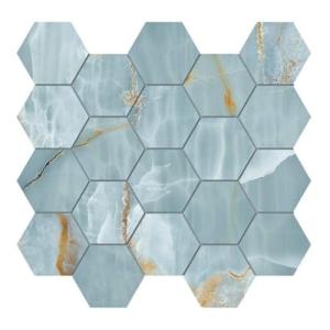 Tenedos HTC168 Azurite 3" Turquoise Blue Mixed Hexagon Matte Porcelain Mosaic Tile – Marble Look, Ideal for Backsplash, Shower, Wall & Floor Use (1 Sheet)