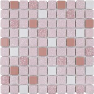 Tenedos TPLD-RS-TXRD Retro Rosa Pink White Porcelain 1x1 Floor Wall Pool Tile Backsplash Glossy Textured Rounded for Kitchen, Bathroom Shower, Accent Decor, Fireplace (1)
