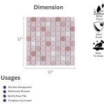 Tenedos TPLD-RS-TXRD Retro Rosa Pink White Porcelain 1x1 Floor Wall Pool Tile Backsplash Glossy Textured Rounded for Kitchen, Bathroom Shower, Accent Decor, Fireplace (1)