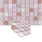 Tenedos TPLD-RS-TXRD Retro Rosa Pink White Porcelain 1x1 Floor Wall Pool Tile Backsplash Glossy Textured Rounded for Kitchen, Bathroom Shower, Accent Decor, Fireplace (1)