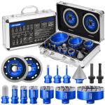 DAYDOOR Diamond Hole Saw Kit, 15-Piece Tile Hole Saw Kit 1/4" 5/16" 4/5" 1" 1-3/8" 2" 3" 4",Vacuum Brazed Core Drill Bits for Porcelain Tile, Granite, Marble, Stone(Blue)