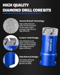 DAYDOOR Diamond Hole Saw Kit, 15-Piece Tile Hole Saw Kit 1/4" 5/16" 4/5" 1" 1-3/8" 2" 3" 4",Vacuum Brazed Core Drill Bits for Porcelain Tile, Granite, Marble, Stone(Blue)