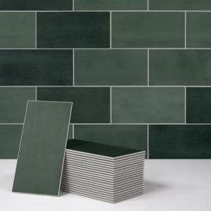 SUNWINGS 100-Sheet Subway Peel and Stick Backsplash Tile, 6" x 3" Green Mixed Stone Composite Handmade Looks Self Adhesive Waterproof Wall Tile, Stick on Tiles for Kitchen Bathroom Shower Fireplace