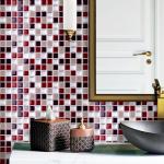 Alwayspon 10 Sheets 12"x12" Wine Red 3D Mosaic Vinyl Backsplash Tiles, Self-Adhesive Peel and Stick Subway Tile Stickers Stick on Wall Tiles for Kitchen Bathroom Decor