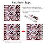 Alwayspon 10 Sheets 12"x12" Wine Red 3D Mosaic Vinyl Backsplash Tiles, Self-Adhesive Peel and Stick Subway Tile Stickers Stick on Wall Tiles for Kitchen Bathroom Decor