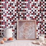 Alwayspon 10 Sheets 12"x12" Wine Red 3D Mosaic Vinyl Backsplash Tiles, Self-Adhesive Peel and Stick Subway Tile Stickers Stick on Wall Tiles for Kitchen Bathroom Decor